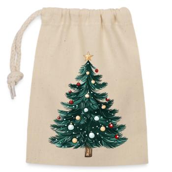 Weihnachtsbaum Weihnachten Christmas Tree - Verschließbarer Geschenkbeutel aus Baumwolle (14x20cm) - Natur - Vorne