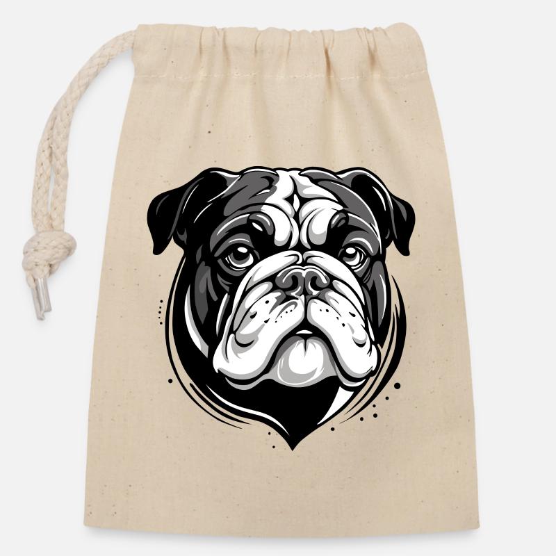bouledogue - Sac cadeau en coton avec cordon (14 x 20 cm) - nature