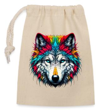 Loup - Sac cadeau en coton avec cordon (14 x 20 cm) - nature - Devant