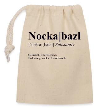Nockabazl - Österreichisches Dialektwort - Verschließbarer Geschenkbeutel aus Baumwolle (14x20cm) - Natur - Vorne