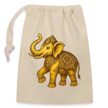Goldener Elefant - Verschließbarer Geschenkbeutel aus Baumwolle (14x20cm) - Natur - Vorne