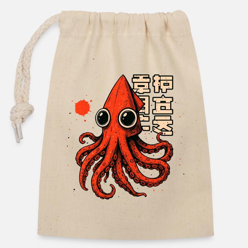 SQUID TSHIRT - Closable cotton gift bag (14x20cm) - nature