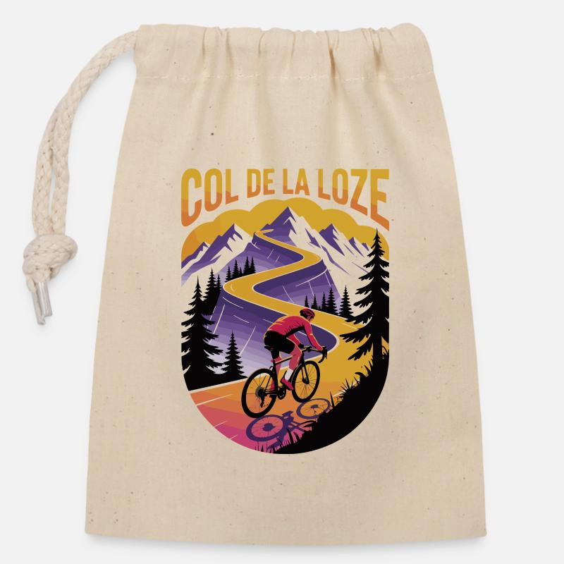 Col de la Loze – Cyclisme alpin intense - Sac cadeau en coton avec cordon (14 x 20 cm) - nature