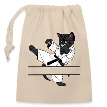Coup de pied de karaté chat noir - Sac cadeau en coton avec cordon (14 x 20 cm) - nature - Devant