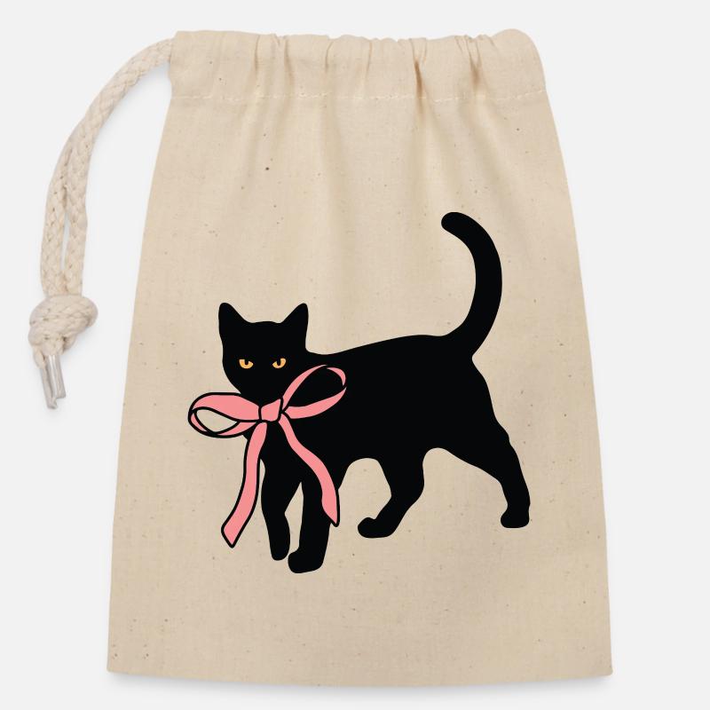 Black cat with bow tie - Closable cotton gift bag (14x20cm) - nature