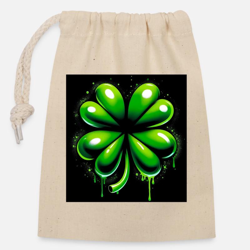 Four-leaf clover - Closable cotton gift bag (14x20cm) - nature