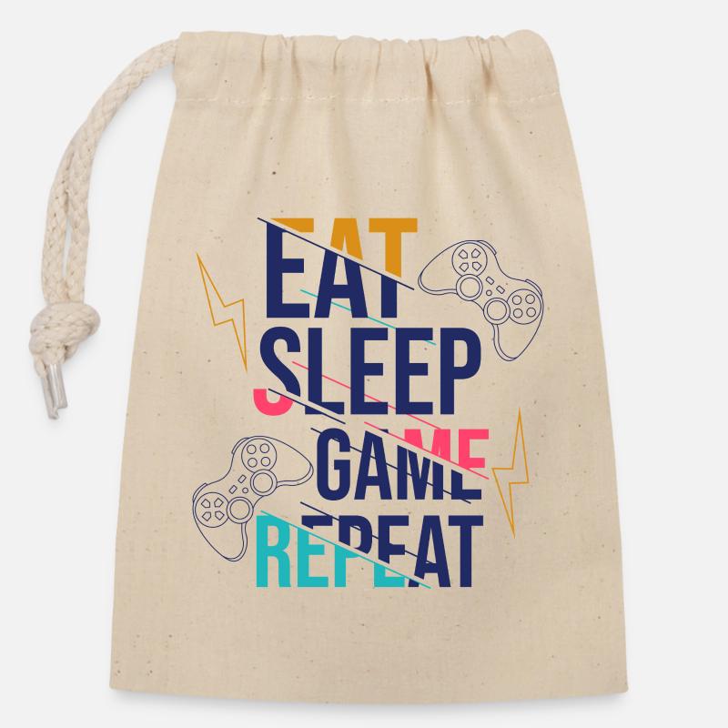 Eat Sleep Game Repeat - Conception amusante pour les joueurs - Sac cadeau en coton avec cordon (14 x 20 cm) - nature