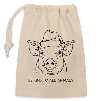 Soyez gentil avec tous les animaux - Chapeau de Noël Cochon - Sac cadeau en coton avec cordon (14 x 20 cm) - nature - Devant