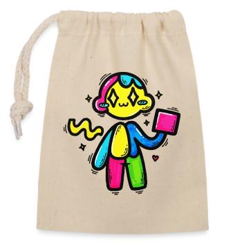 Colorful Doodle Robot With Block - Closable cotton gift bag (14x20cm) - nature - Front
