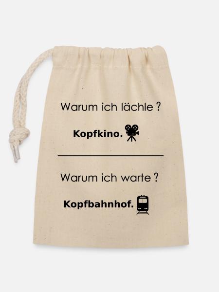 Kopfkino  Kopfbahnhof - Verschließbarer Geschenkbeutel aus Baumwolle (14x20cm) - Natur