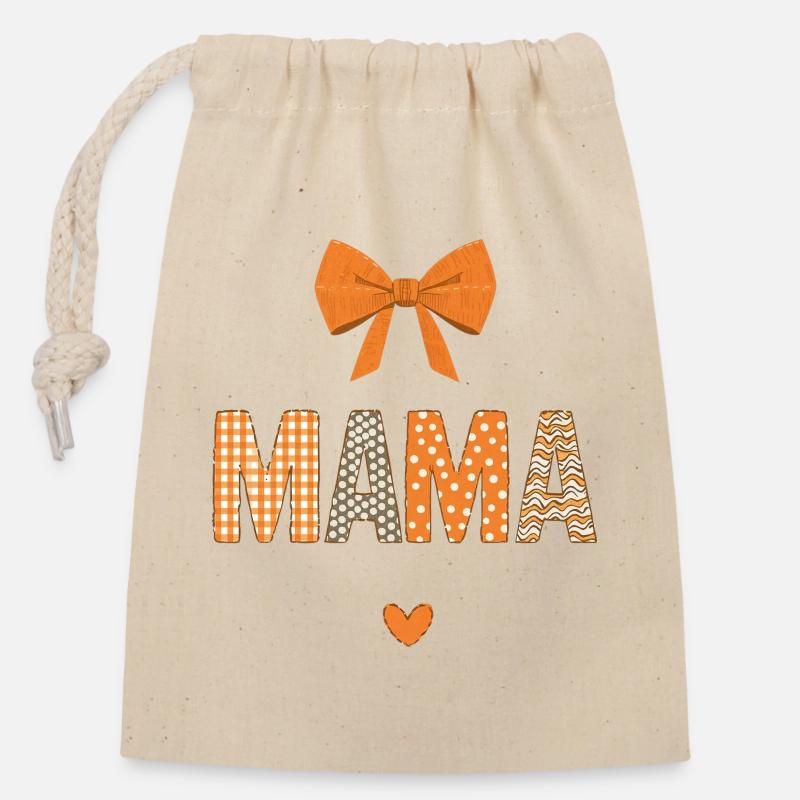 Orange Mom Patchwork Patterns - Closable cotton gift bag (14x20cm) - nature