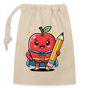 Professeur dessin animé fruit avec crayon - Sac cadeau en coton avec cordon (14 x 20 cm) - nature - Devant
