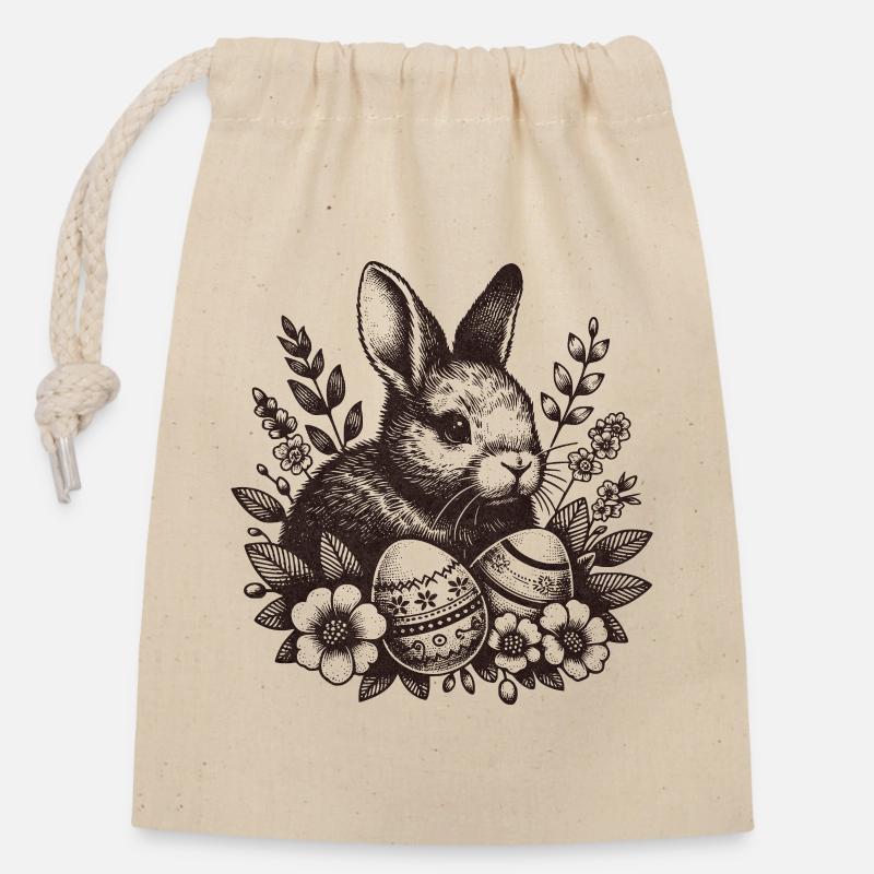 Lapin de Pâques - Sac cadeau en coton avec cordon (14 x 20 cm) - nature
