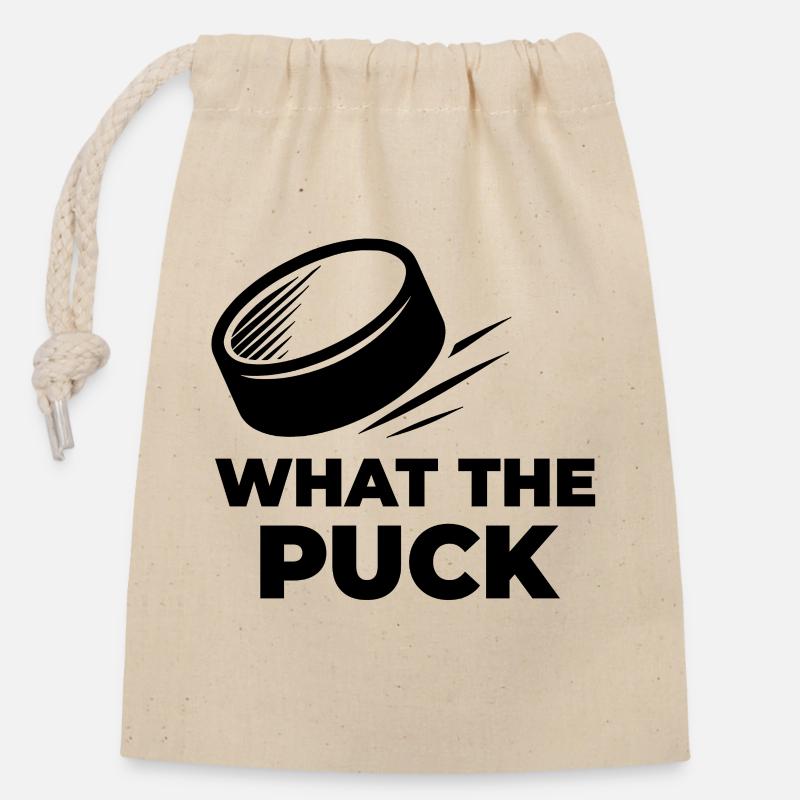 WHAT THE PUCK - Verschließbarer Geschenkbeutel aus Baumwolle (14x20cm) - Natur