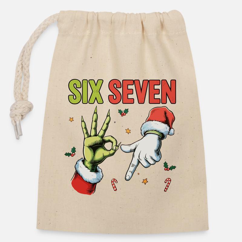 Six Seven Bruh Santa - Sac cadeau en coton avec cordon (14 x 20 cm) - nature