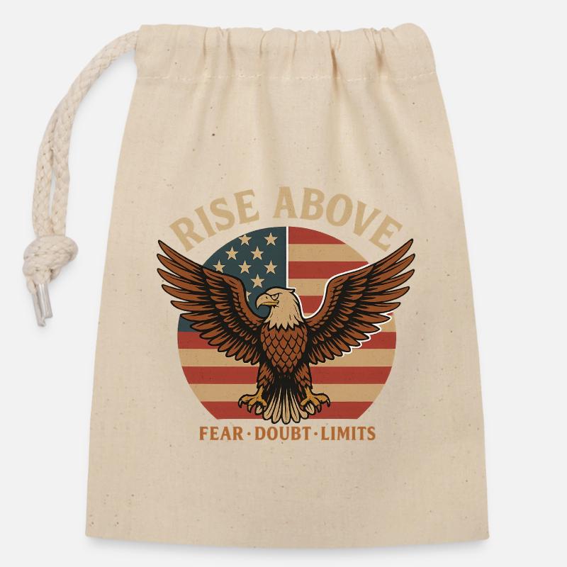 Vintage Eagle Design USA Flag & Saying - Closable cotton gift bag (14x20cm) - nature