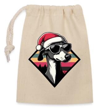 Chien avec chapeau de Noël - Sac cadeau en coton avec cordon (14 x 20 cm) - nature - Devant