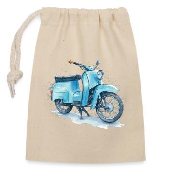 Blaues DDR Ost-Moped Schwalbe Aquarell Kultdesign - Verschließbarer Geschenkbeutel aus Baumwolle (14x20cm) - Natur - Vorne