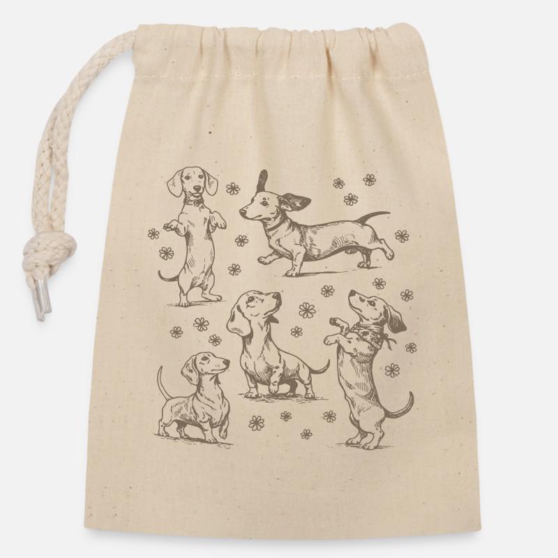 Dackel Dackelhunde Dackel Hund Dackel Dackel - Verschließbarer Geschenkbeutel aus Baumwolle (14x20cm) - Natur