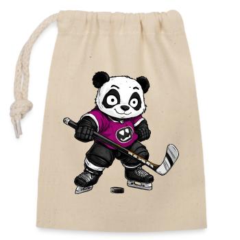 Eishockeyspieler Panda - Closable cotton gift bag (14x20cm) - nature - Front