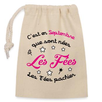 Cadeau naissance bébé fille Septembre Fées Humour - Sac cadeau en coton avec cordon (14 x 20 cm) - nature - Devant