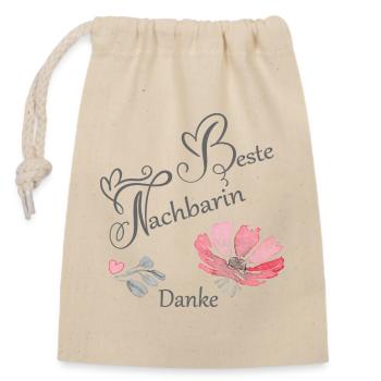 Beste Nachbarin - Verschließbarer Geschenkbeutel aus Baumwolle (14x20cm) - Natur - Vorne