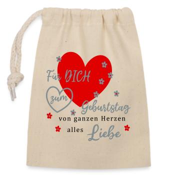Für DICH zum Geburtstag Liebe - Verschließbarer Geschenkbeutel aus Baumwolle (14x20cm) - Natur - Vorne