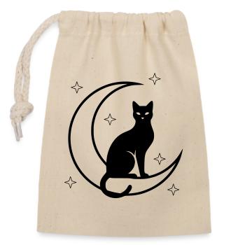 Katze Mond Sterne Silhouette - Verschließbarer Geschenkbeutel aus Baumwolle (14x20cm) - Natur - Vorne