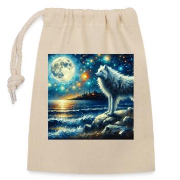 Nuit étoilée du Loup Arctique - Sac cadeau en coton avec cordon (14 x 20 cm) - nature - Devant