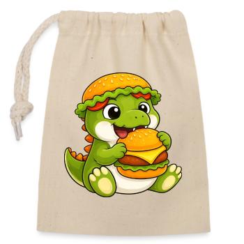 Mignon dessin animé T-Rex, Dino Burger, Reptile de restauration rapide - Sac cadeau en coton avec cordon (14 x 20 cm) - nature - Devant
