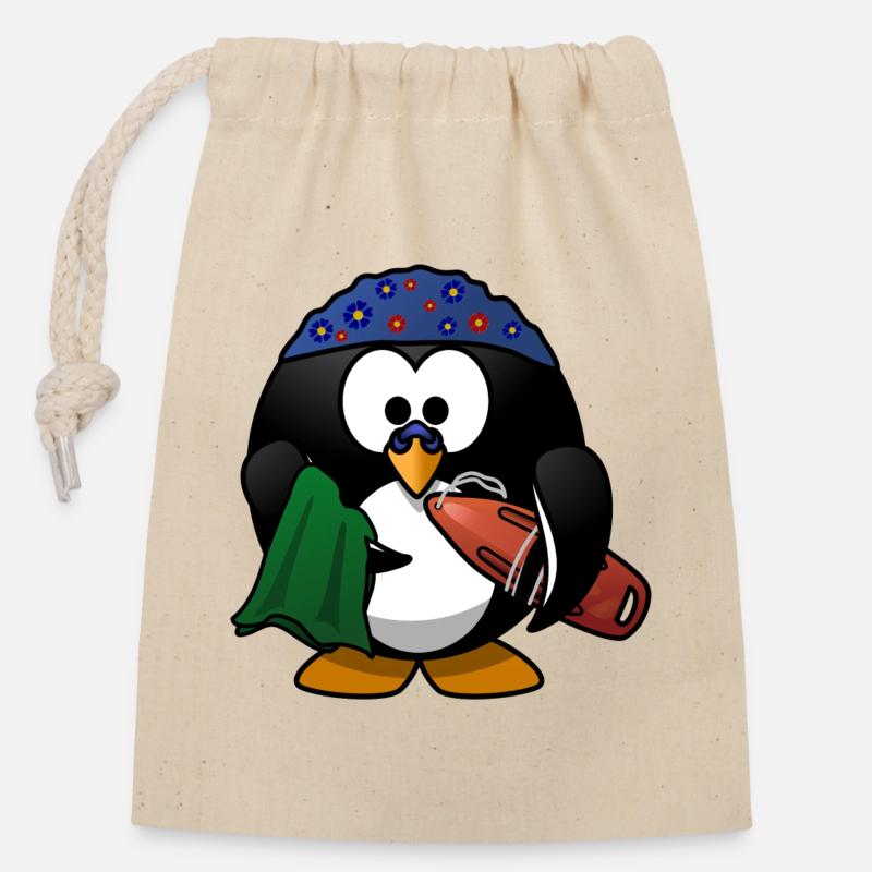 Chapeau de fleur pingouin sur la plage - Sac cadeau en coton avec cordon (14 x 20 cm) - nature