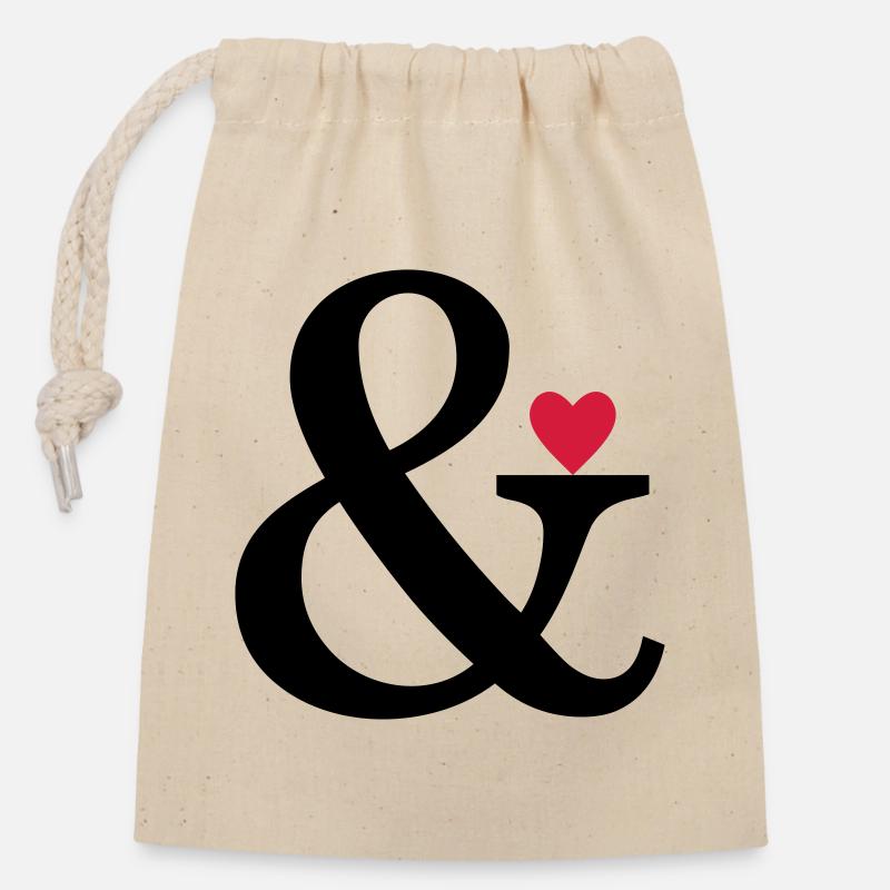Ampersand Herz - Liebe Geschenk Zeichen der Liebe - Verschließbarer Geschenkbeutel aus Baumwolle (14x20cm) - Natur