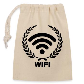 Wifi im Lorbeerkranz - Verschließbarer Geschenkbeutel aus Baumwolle (14x20cm) - Natur - Vorne