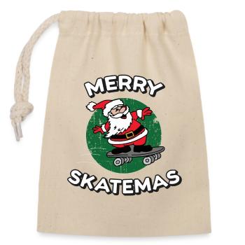 Merry Skatemas | Skateboard Christmas Print - Closable cotton gift bag (14x20cm) - nature - Front