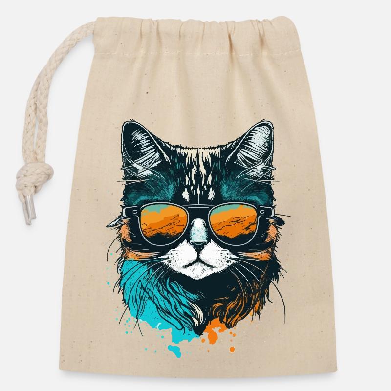 Cool cat - Sac cadeau en coton avec cordon (14 x 20 cm) - nature