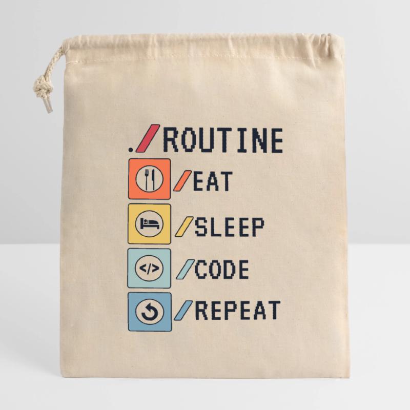 Routine Eat Sleep Code Repeat Developer Coder Sac cadeau en coton avec cordon (14 x 20 cm)