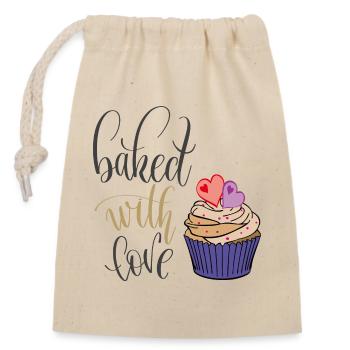 backen mit Liebe - Verschließbarer Geschenkbeutel aus Baumwolle (14x20cm) - Natur - Vorne