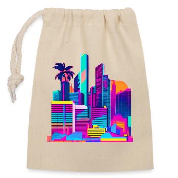 80s Skyline - Closable cotton gift bag (14x20cm) - nature - Front