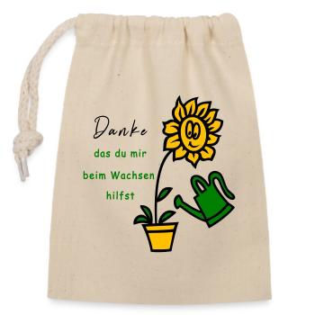 Sonnenblume, Garten, Danke - Verschließbarer Geschenkbeutel aus Baumwolle (14x20cm) - Natur - Vorne