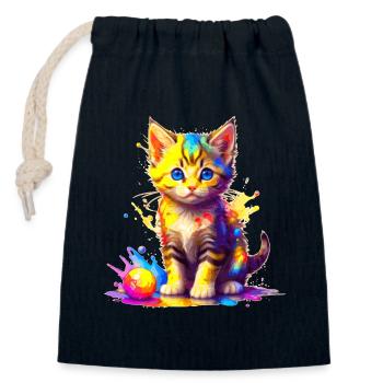 Colorful Kitty - Closable cotton gift bag (14x20cm) - navy - Front
