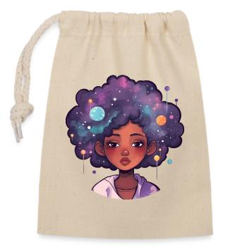 Galaxy Afro Girl - Closable cotton gift bag (14x20cm) - nature - Front