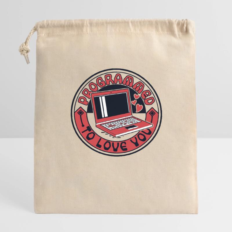 Programmé pour t’aimer Développeur Codeur Sac cadeau en coton avec cordon (14 x 20 cm)