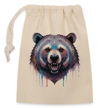 Ours tribal - Sac cadeau en coton avec cordon (14 x 20 cm) - nature - Devant