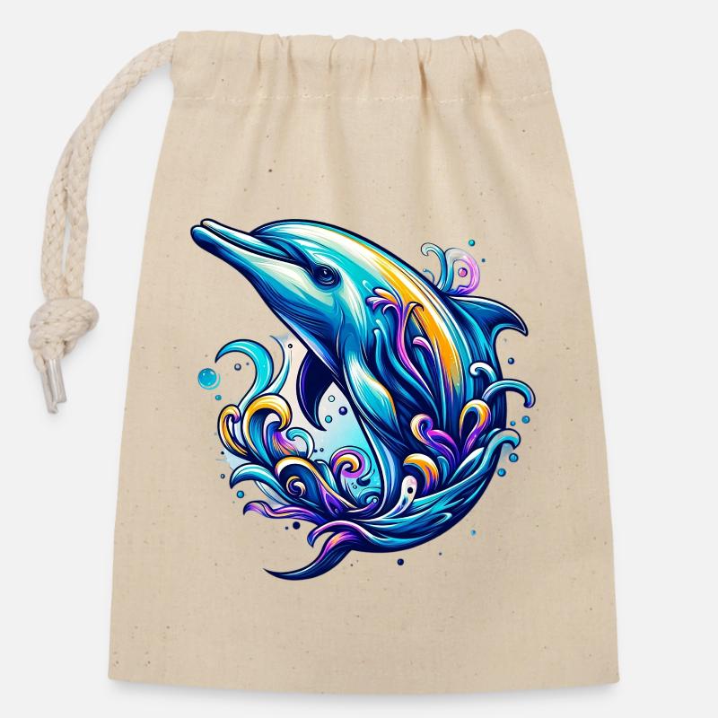 Delfin - Verschließbarer Geschenkbeutel aus Baumwolle (14x20cm) - Natur