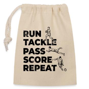 Run Tackle Pass Score Repeat - Verschließbarer Geschenkbeutel aus Baumwolle (14x20cm) - Natur - Vorne