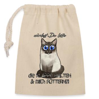 Chat affamé - Sac cadeau en coton avec cordon (14 x 20 cm) - nature - Devant
