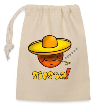 Siesta - Lustiges Emoticon mit Sombrero Hut  - Verschließbarer Geschenkbeutel aus Baumwolle (14x20cm) - Natur - Vorne