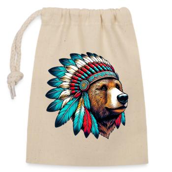 American Indian Bear American Redskin - Closable cotton gift bag (14x20cm) - nature - Front