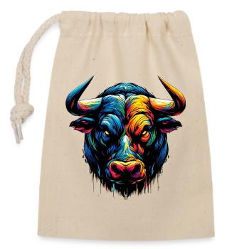 Stier - Verschließbarer Geschenkbeutel aus Baumwolle (14x20cm) - Natur - Vorne