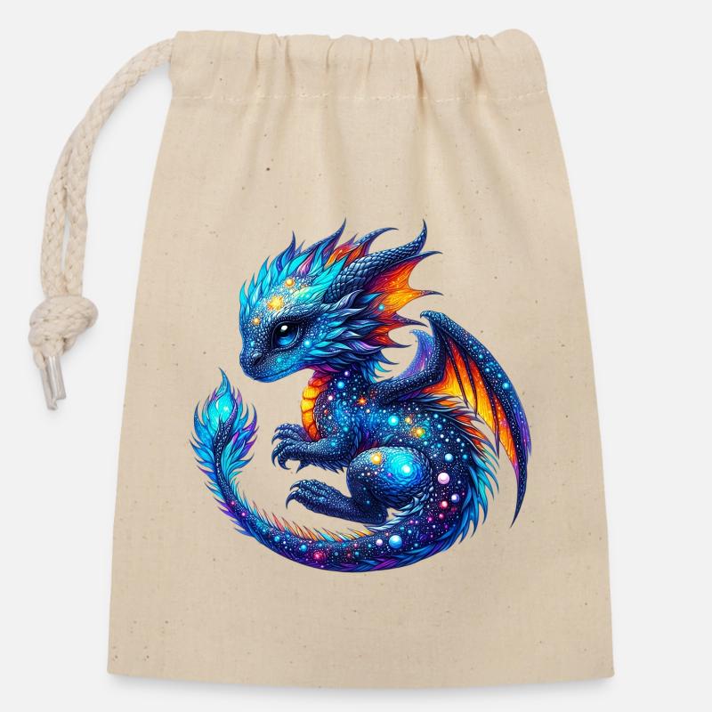 Dragon - Sac cadeau en coton avec cordon (14 x 20 cm) - nature